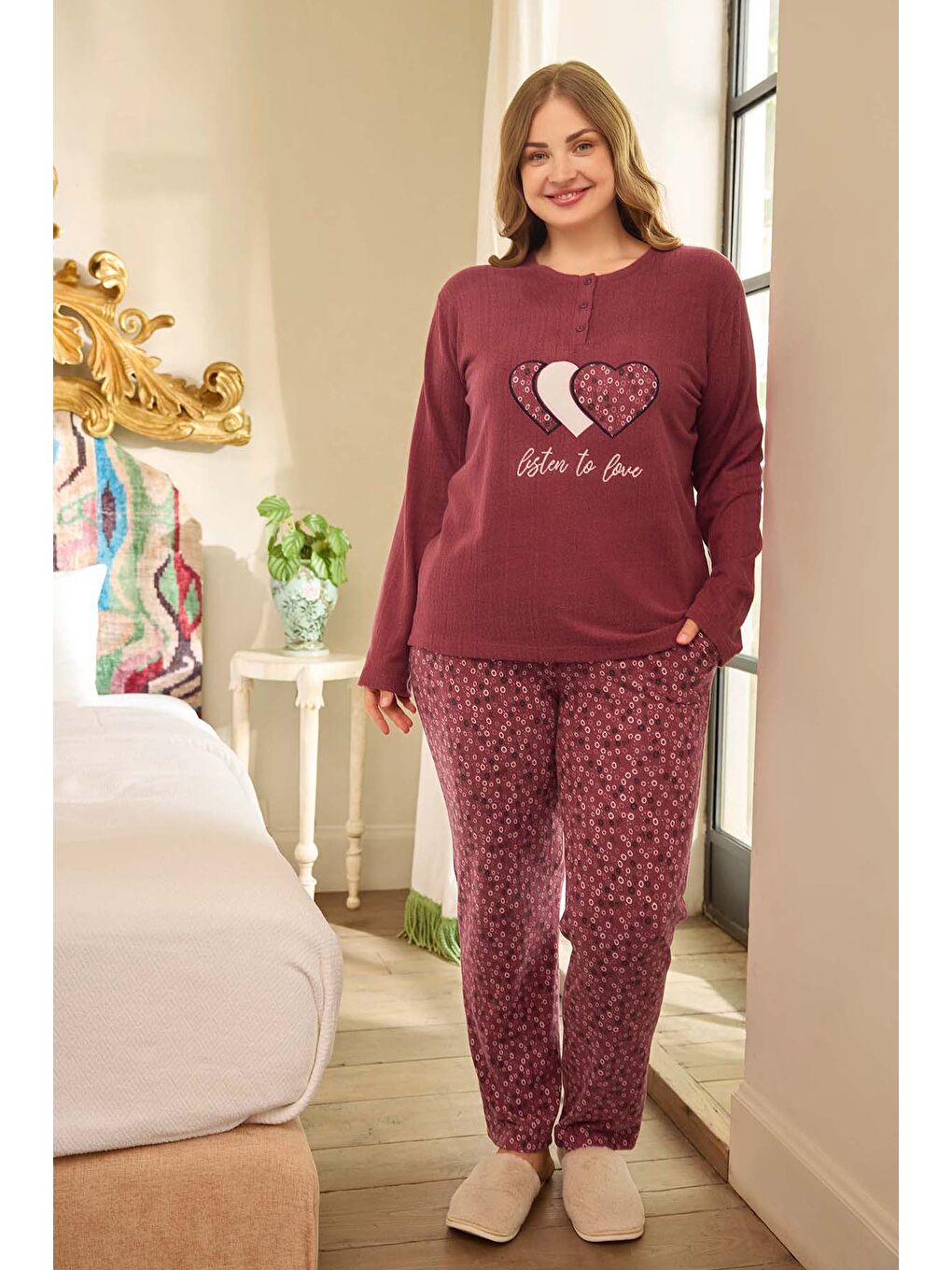 Termal Kadın Uzun Kol Pijama Takımı 240678 Mürdüm-3