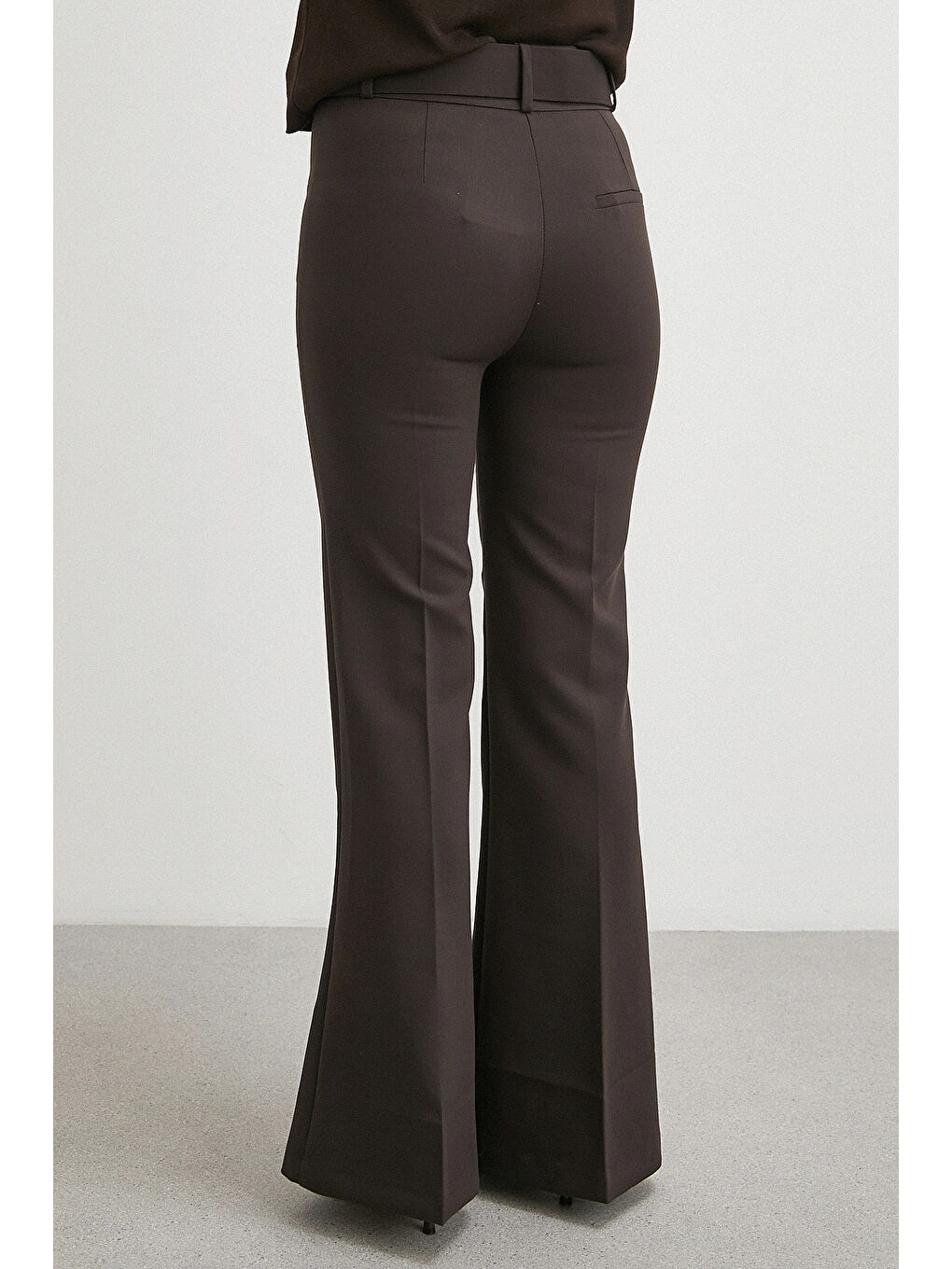 Karışık Kemerli İspanyol Paça Pantolon Kahve-5