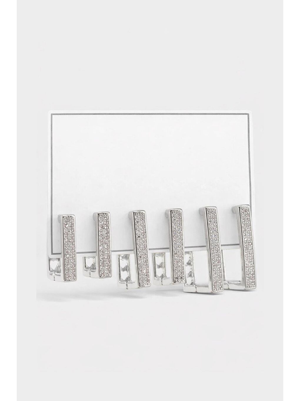 Gri Sıralı Boy Gömme Taşlı dikdörtgen Küpe Seti 6 adet-3