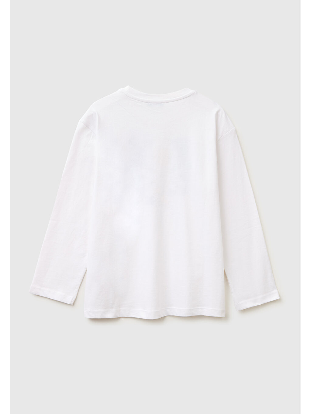 Erkek Çocuk Beyaz Önü Logo Baskılı Bisiklet Yaka Uzun Kollu T-Shirt-1