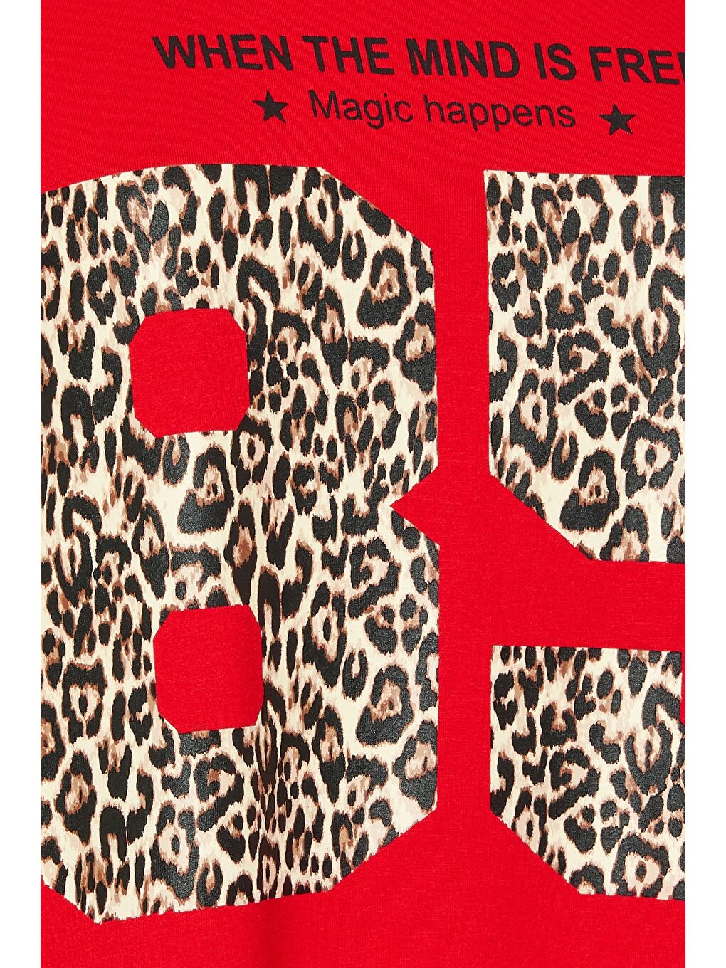 Kırmızı Büyük Beden Bisiklet Yaka Kısa Kollu Baskılı T-shirt 304173-6