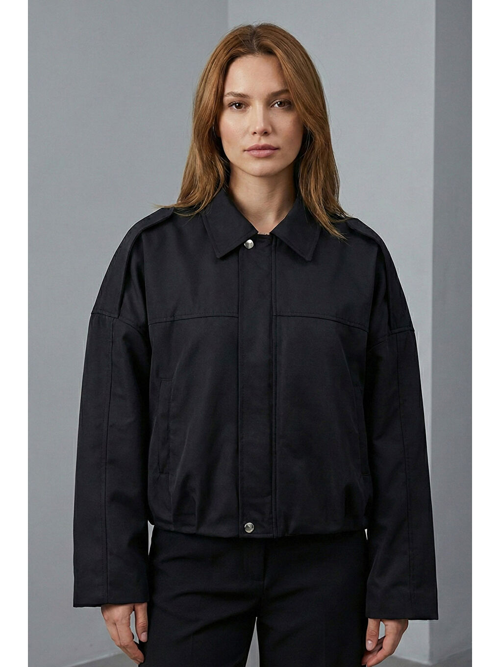 Kadın Oversize Kısa Ceket 0732 - Siyah