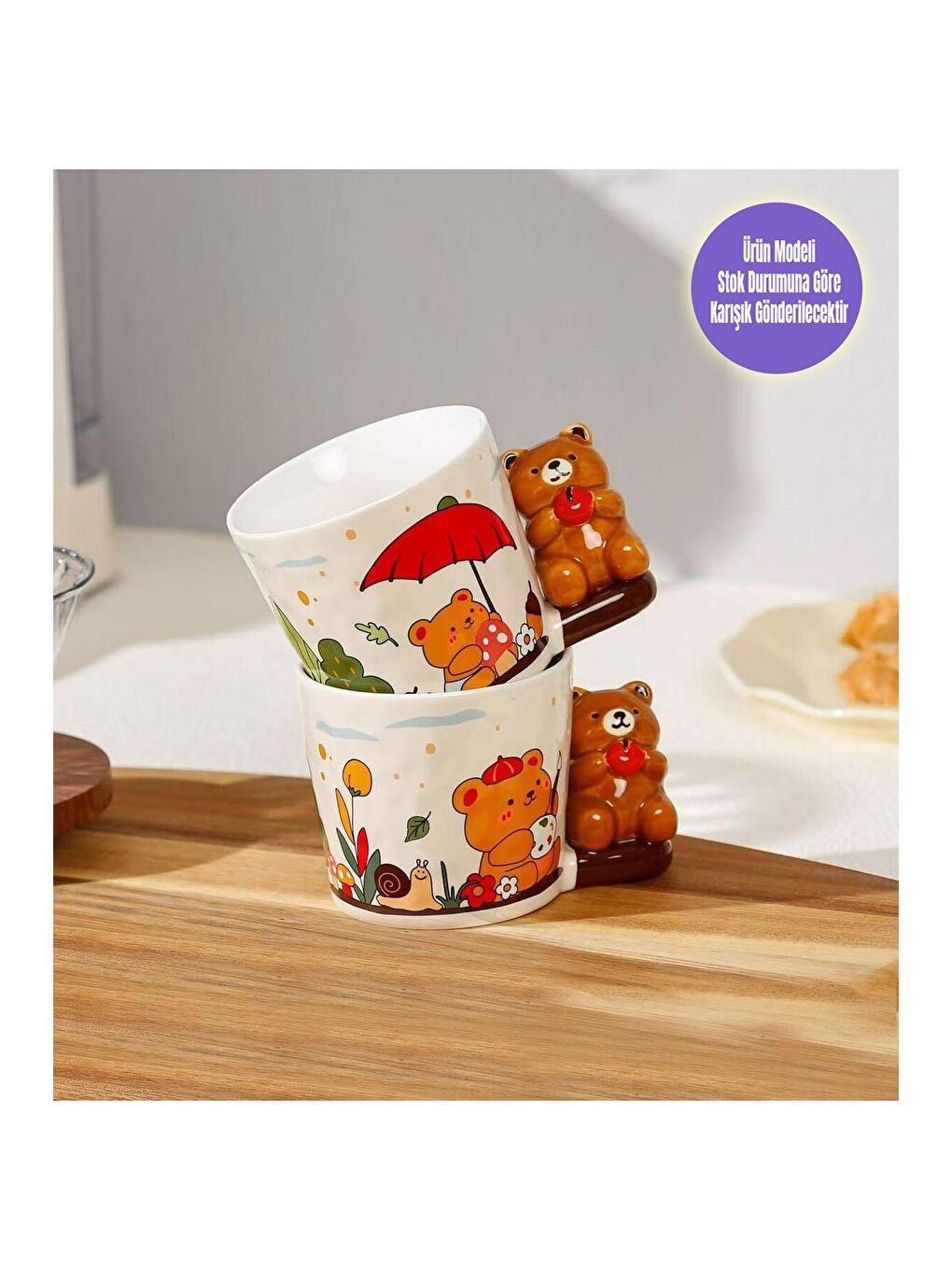 Karışık Gülümseyen Ayıcık Temalı Seramik Kupa-4
