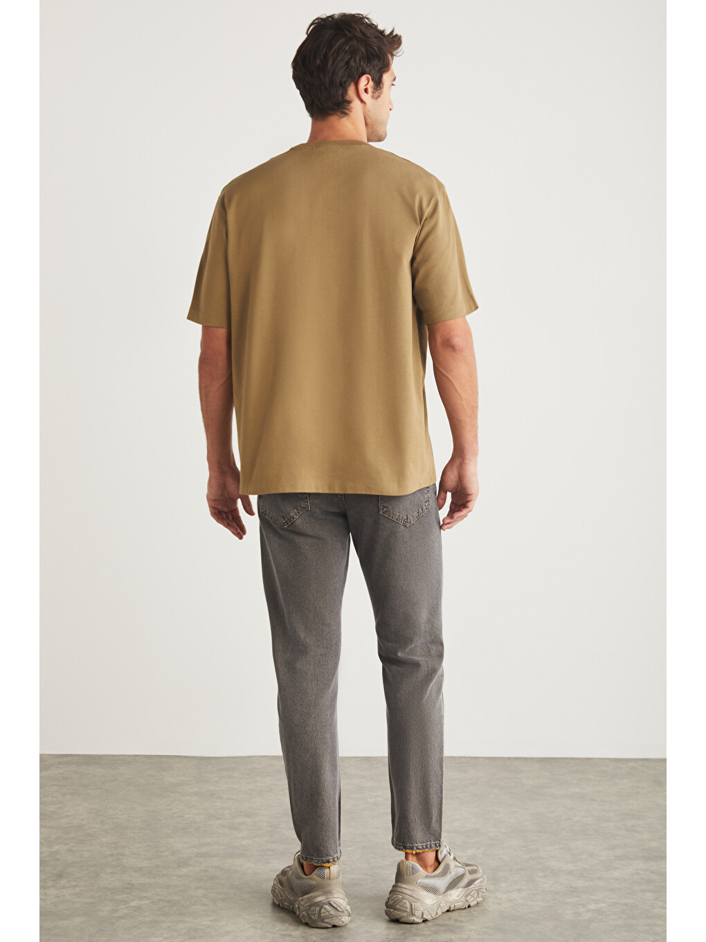 Kahverengi Blas Erkek Basic Oversize %100 Pamuklu Organik Pamuklu Örme Bisiklet Yaka Camel T-shirt-4