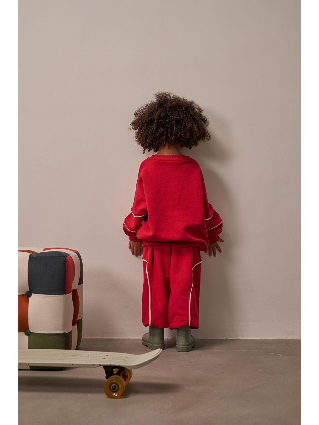 Bordo Kırmızı Asimetrik Cep Detaylı Oversize Çocuk Alt Üst Takım-3