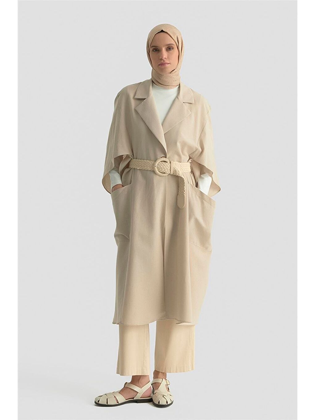 Bej Düğme Detaylı Oversize Giy Çık 25Y5808 Taş-1