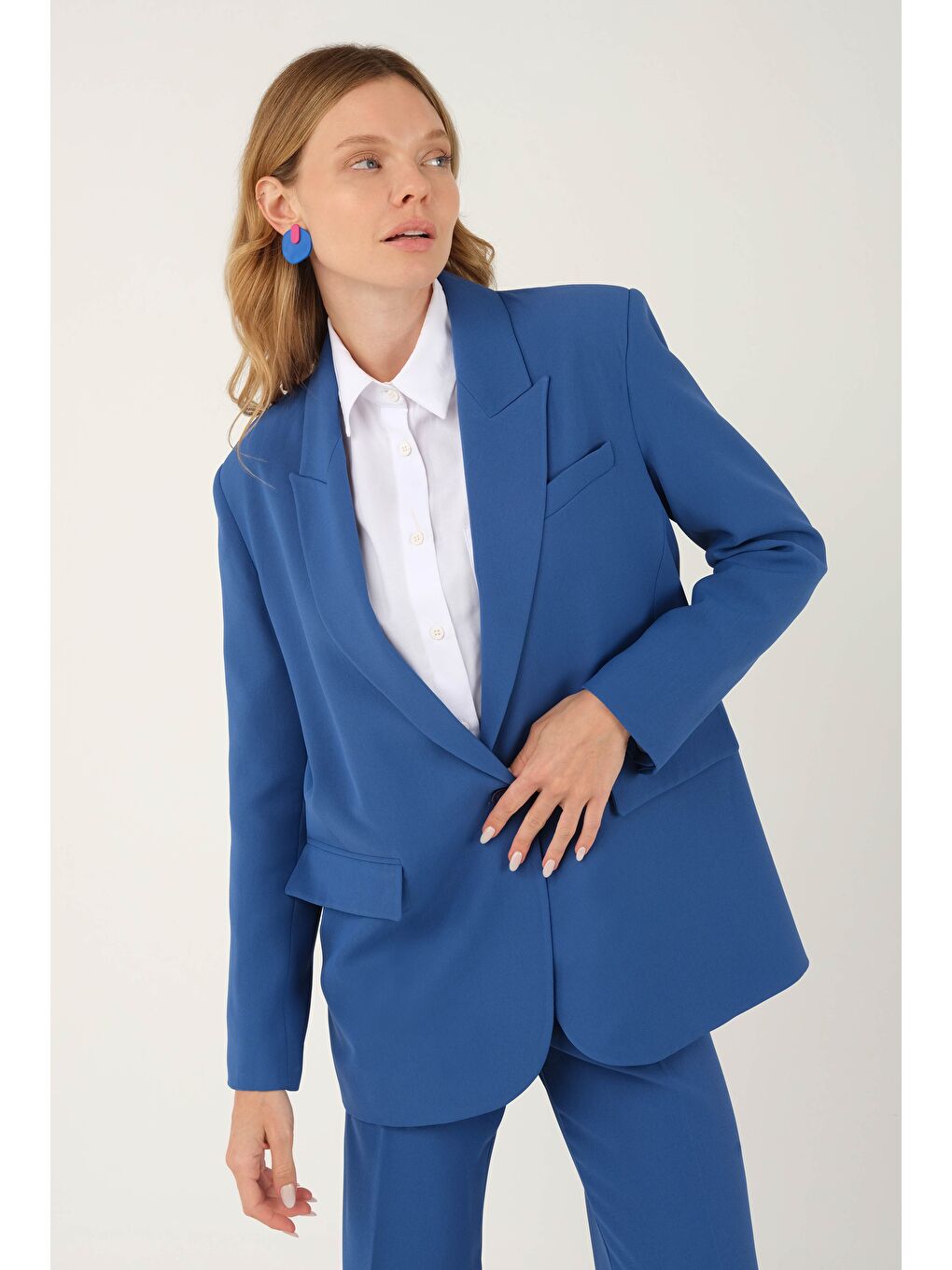 Dökümlü Blazer Ceket İndigo