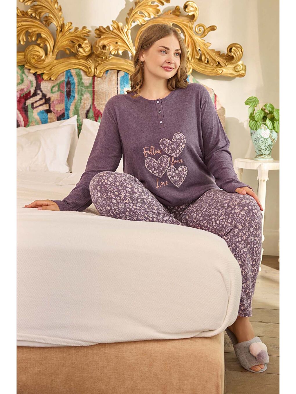 Termal Kadın Uzun Kol Pijama Takımı 240683 Mor-3