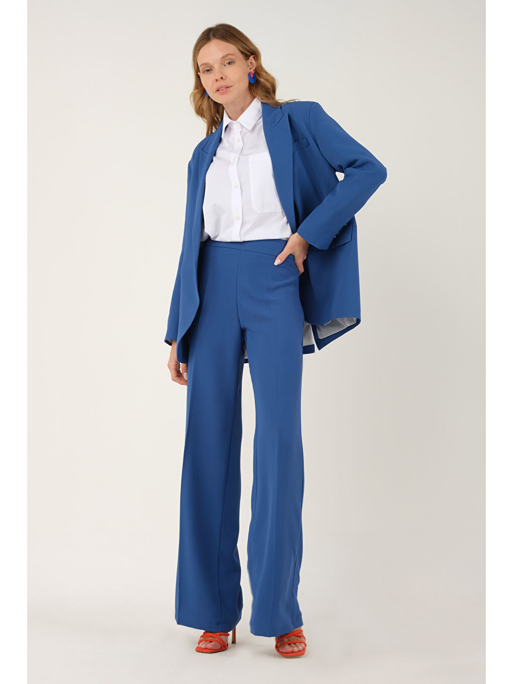 Dökümlü Blazer Ceket İndigo-1