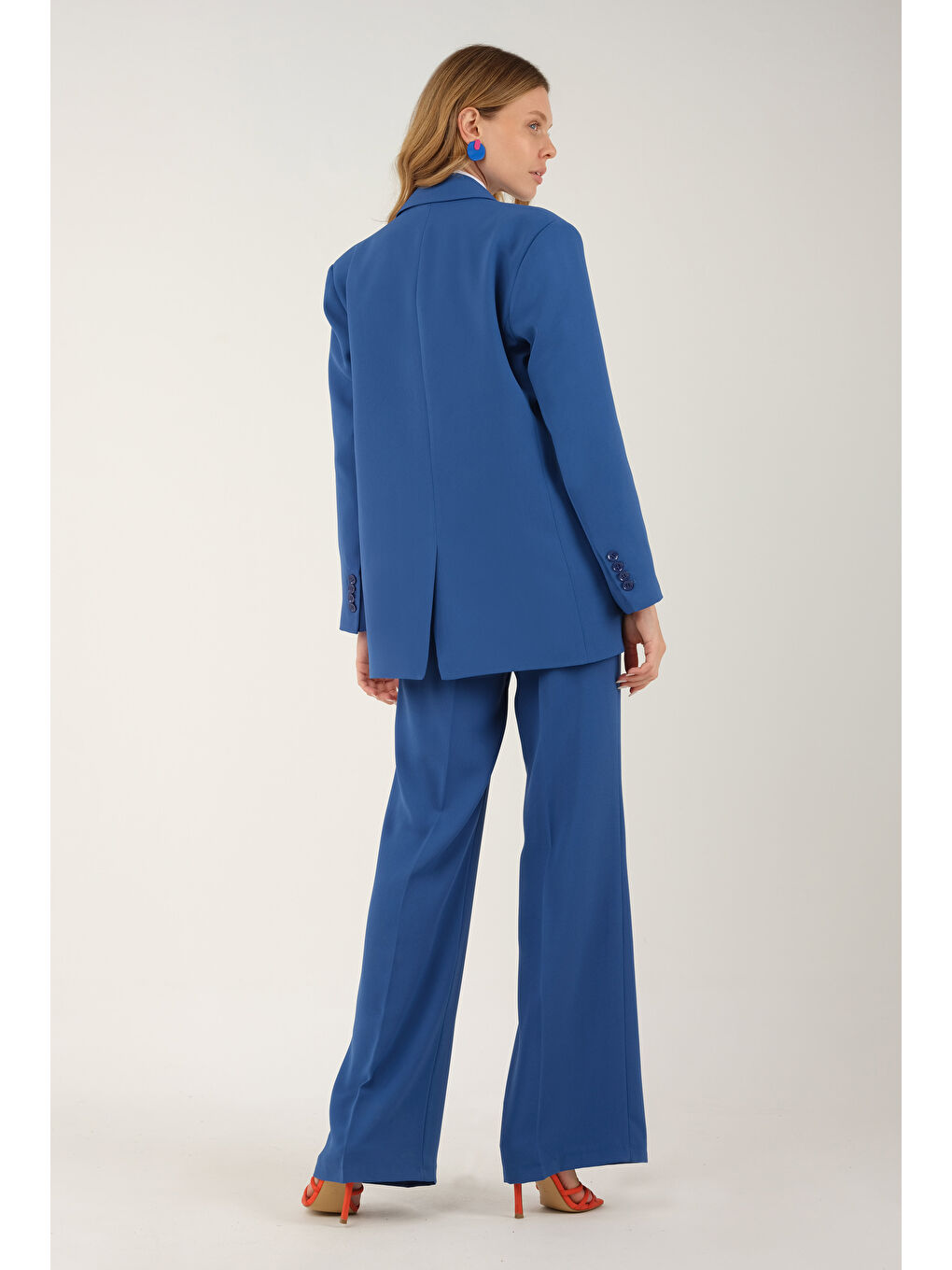 Dökümlü Blazer Ceket İndigo-2