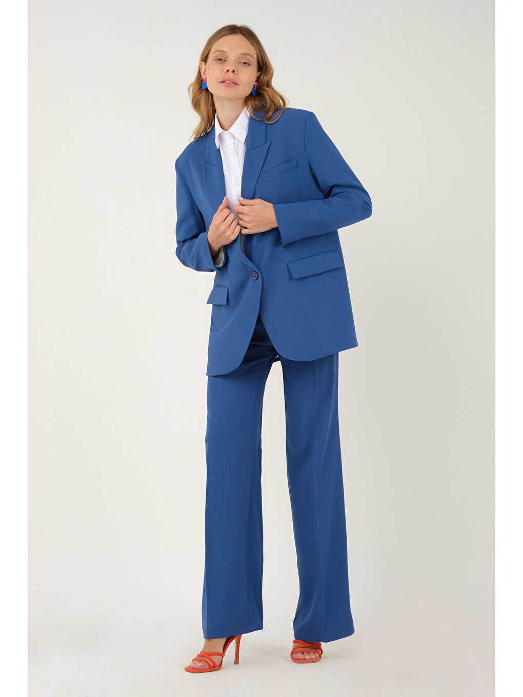 Dökümlü Blazer Ceket İndigo-3