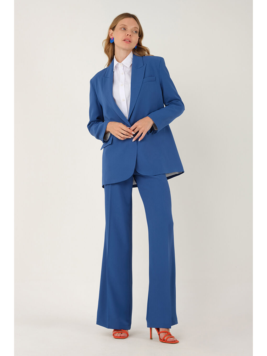 Dökümlü Blazer Ceket İndigo-4