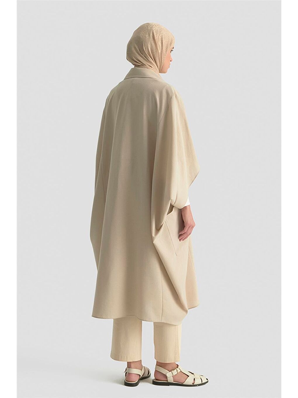 Bej Düğme Detaylı Oversize Giy Çık 25Y5808 Taş-4