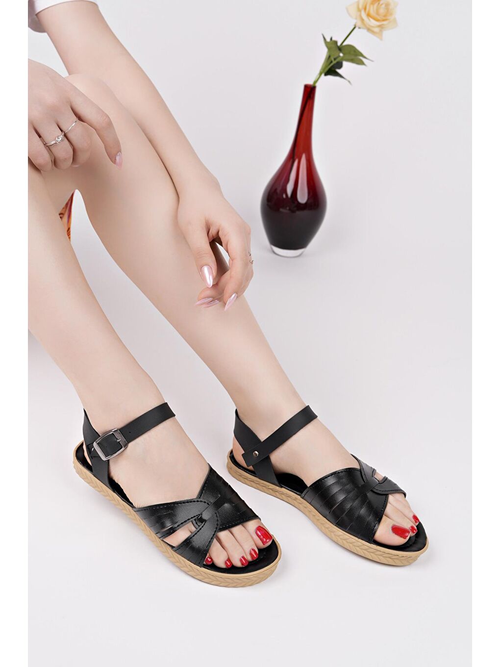 Siyah FARAH Kadın Sandalet Hafif Yazlık Ayakkabı Rahat Taban-1