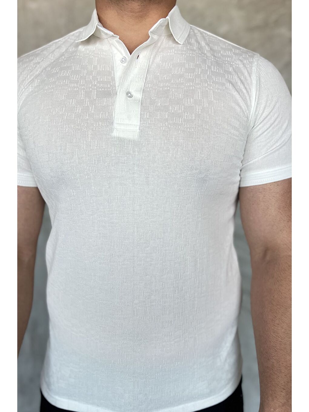 Beyaz Yarım Düğmeli Polo Yaka Erkek Tişört-3
