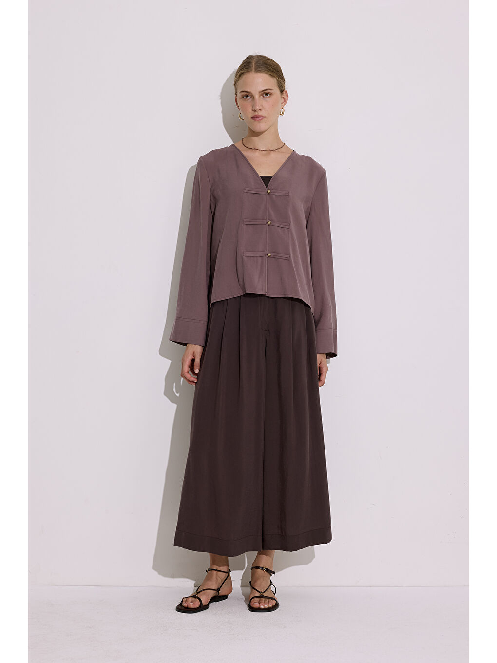 Pembe Modal Geniş Kollu Bluz Gül Kurusu-1