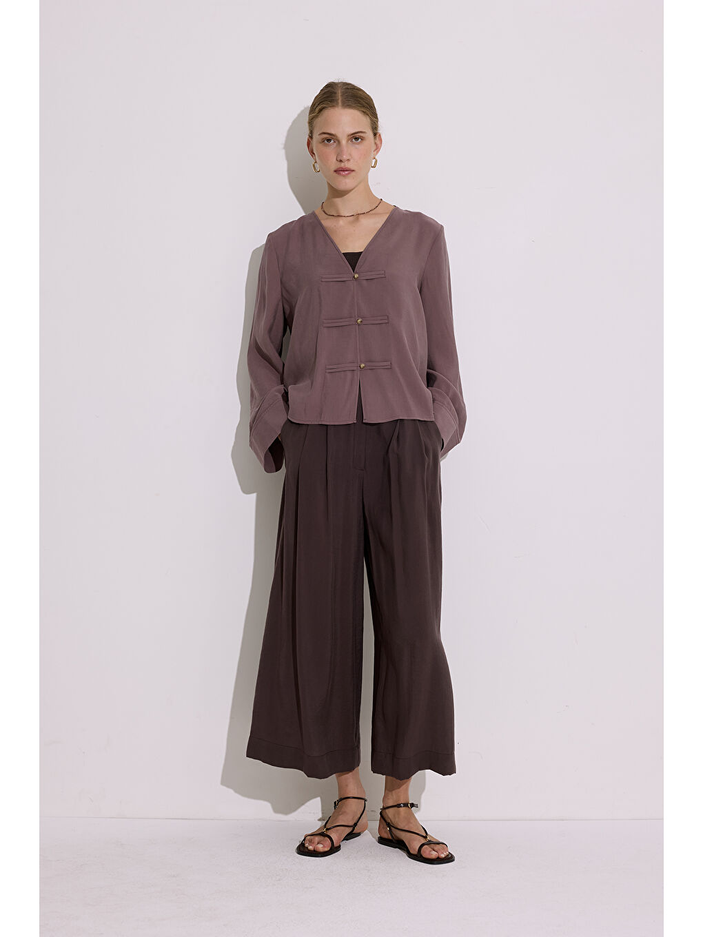 Pembe Modal Geniş Kollu Bluz Gül Kurusu-2