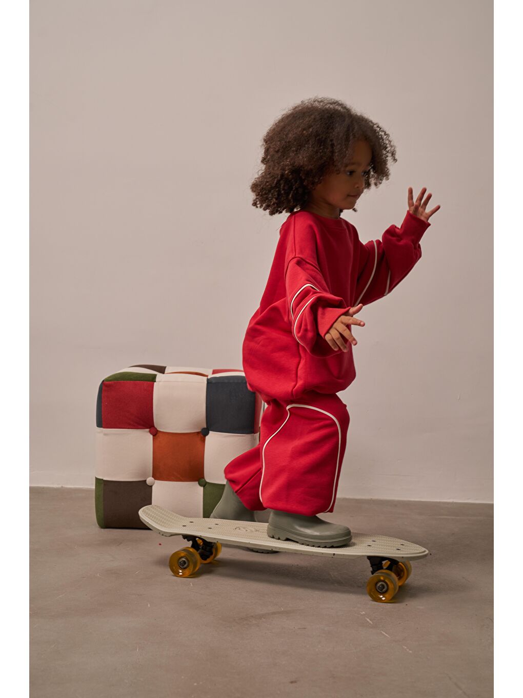 Bordo Kırmızı Asimetrik Cep Detaylı Oversize Çocuk Alt Üst Takım-6