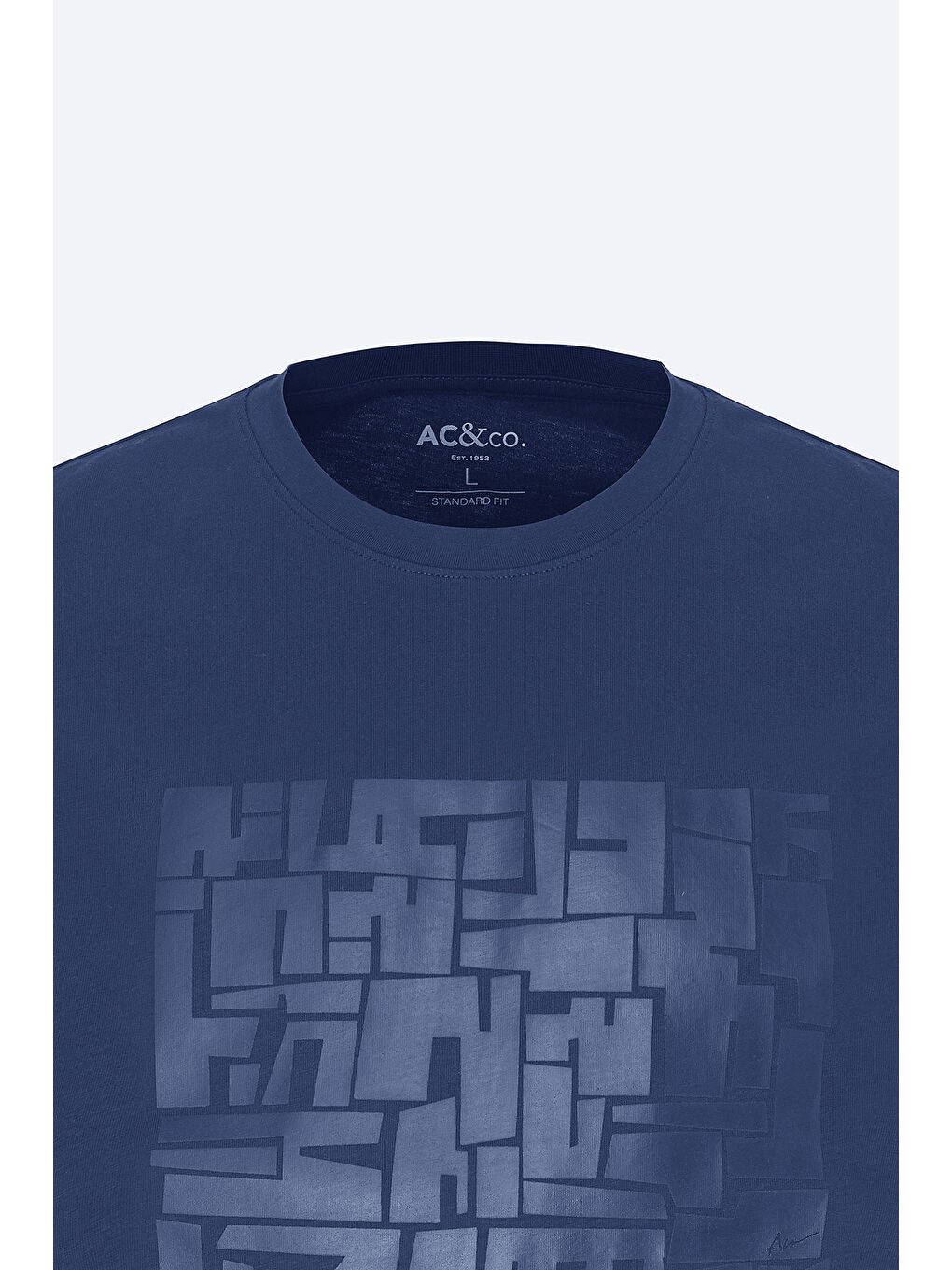 Erkek Lacivert Standart Fit Normal Kesim %100 Pamuk Baskılı Bisiklet Yaka Tişört-6