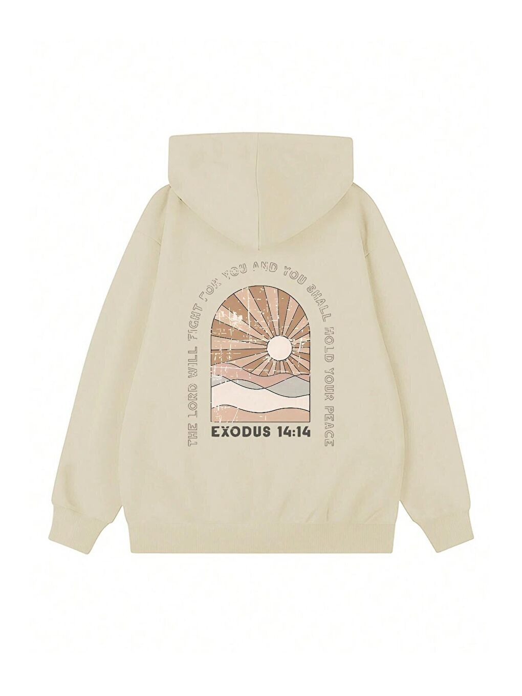 Trendseninle Kadın Bej Exodus Düz Oversize Kapüşonlu Sweatshirt Hoodie - 1