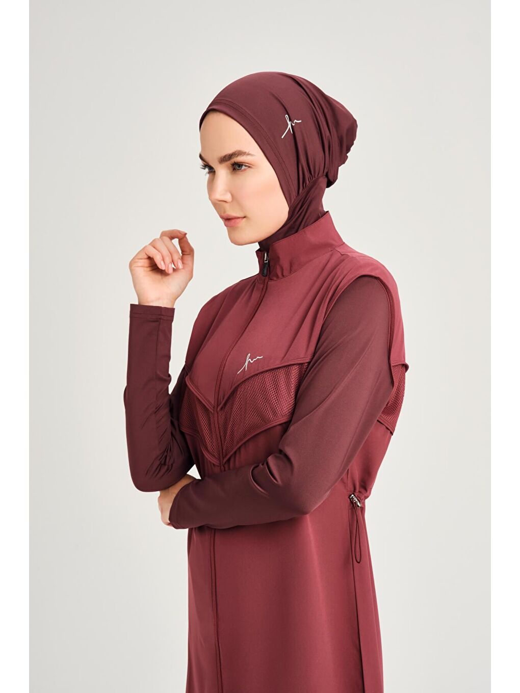 File Detaylı Mürdüm Esnek Dokuma 6 Parça Tam Tesettür Mayo Takımı 2853-5