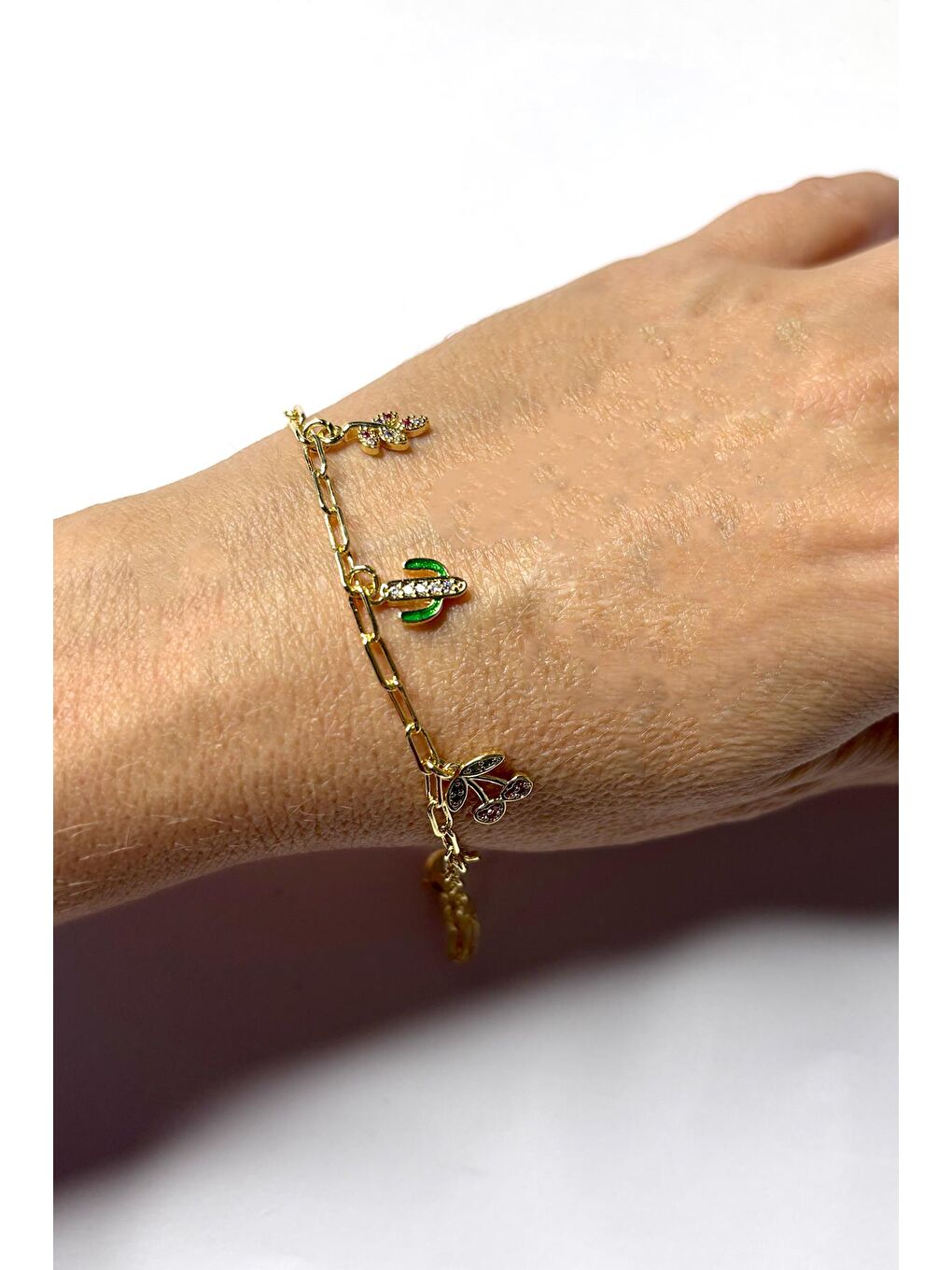 Yeşil Şans Charmları Sallantılı Gold Bileklik-2
