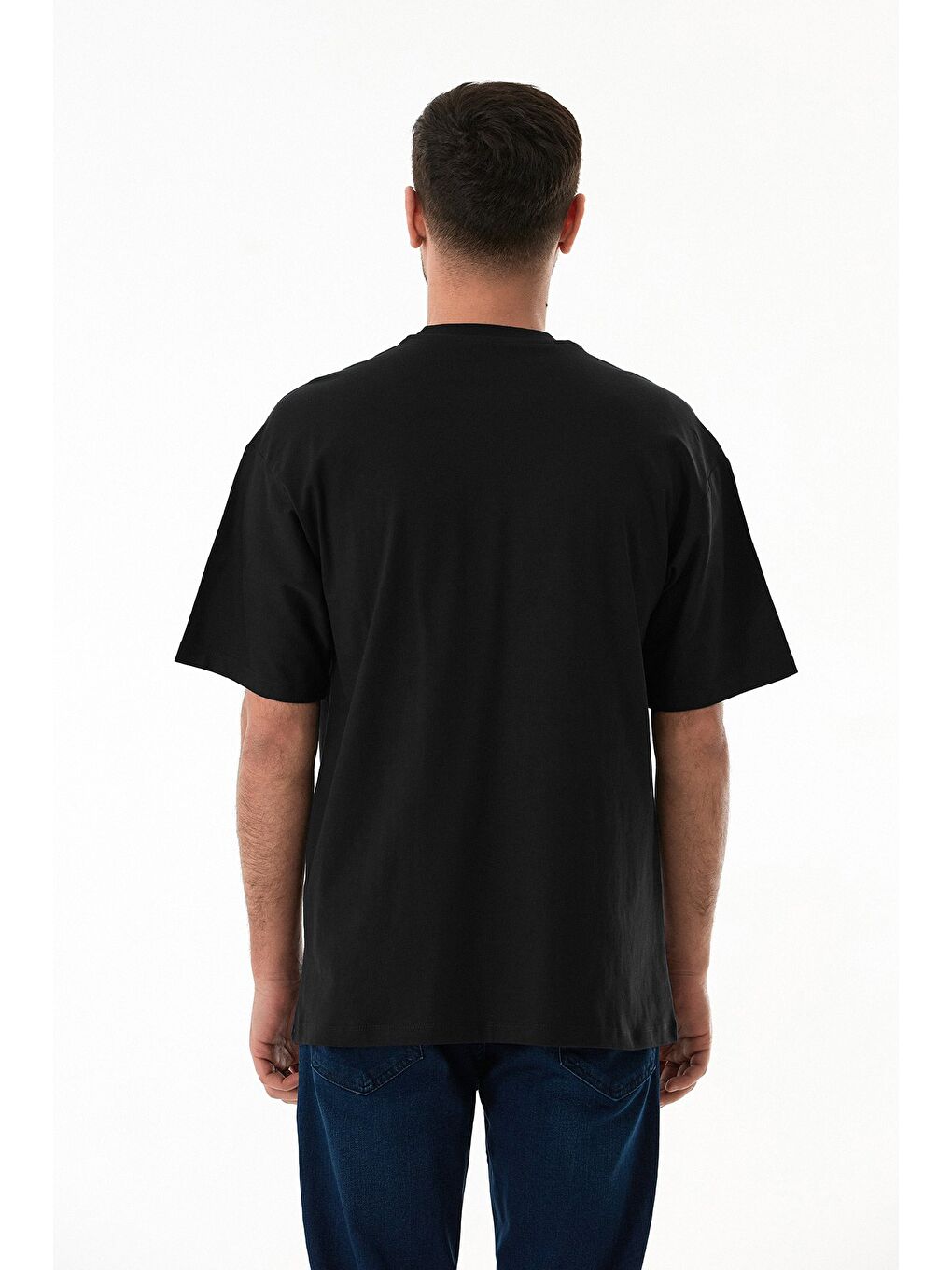 Siyah Yazı Baskılı Oversize Tişört-3