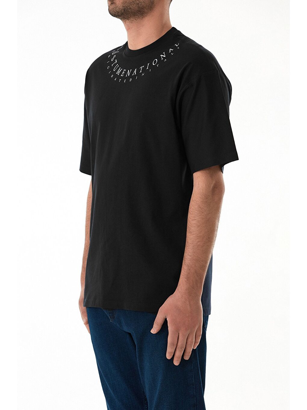 Siyah Yazı Baskılı Oversize Tişört-4