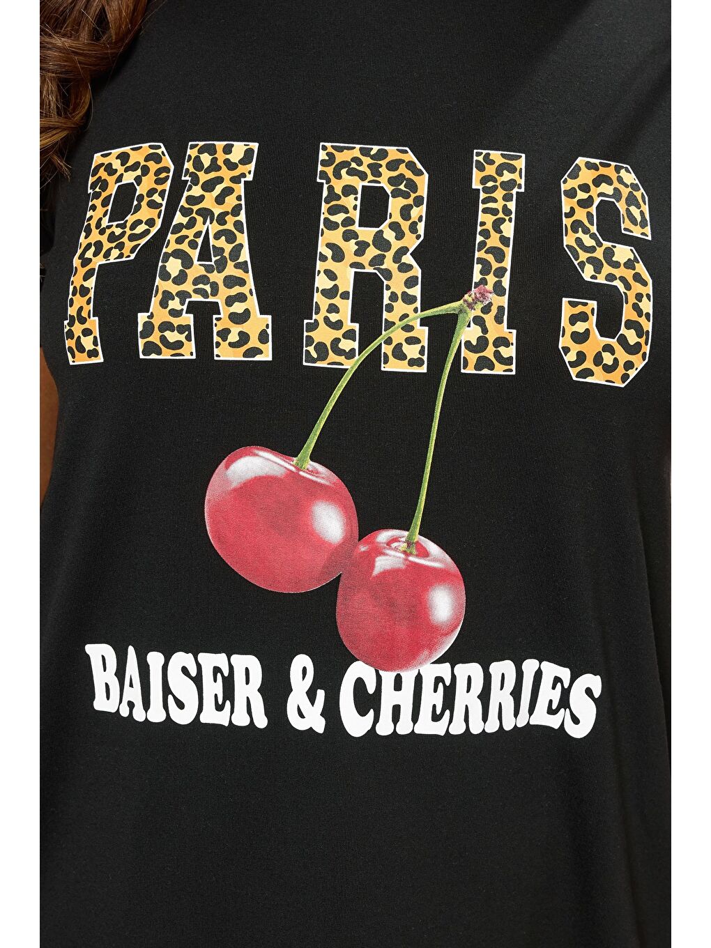 Siyah Büyük Beden Bisiklet Yaka Kısa Kollu Baskılı T-shirt 304176-4