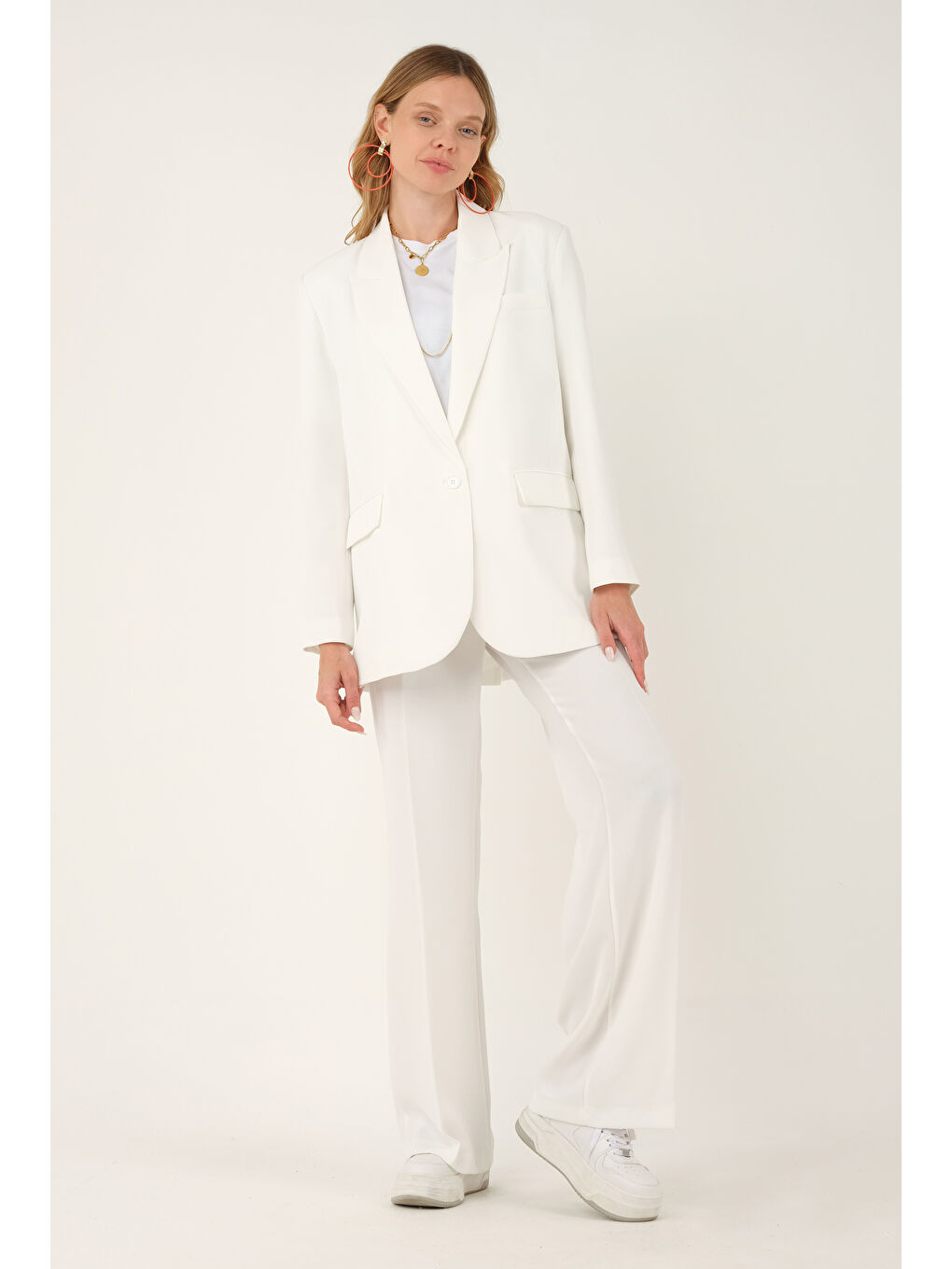 Dökümlü Blazer Ceket Ekru