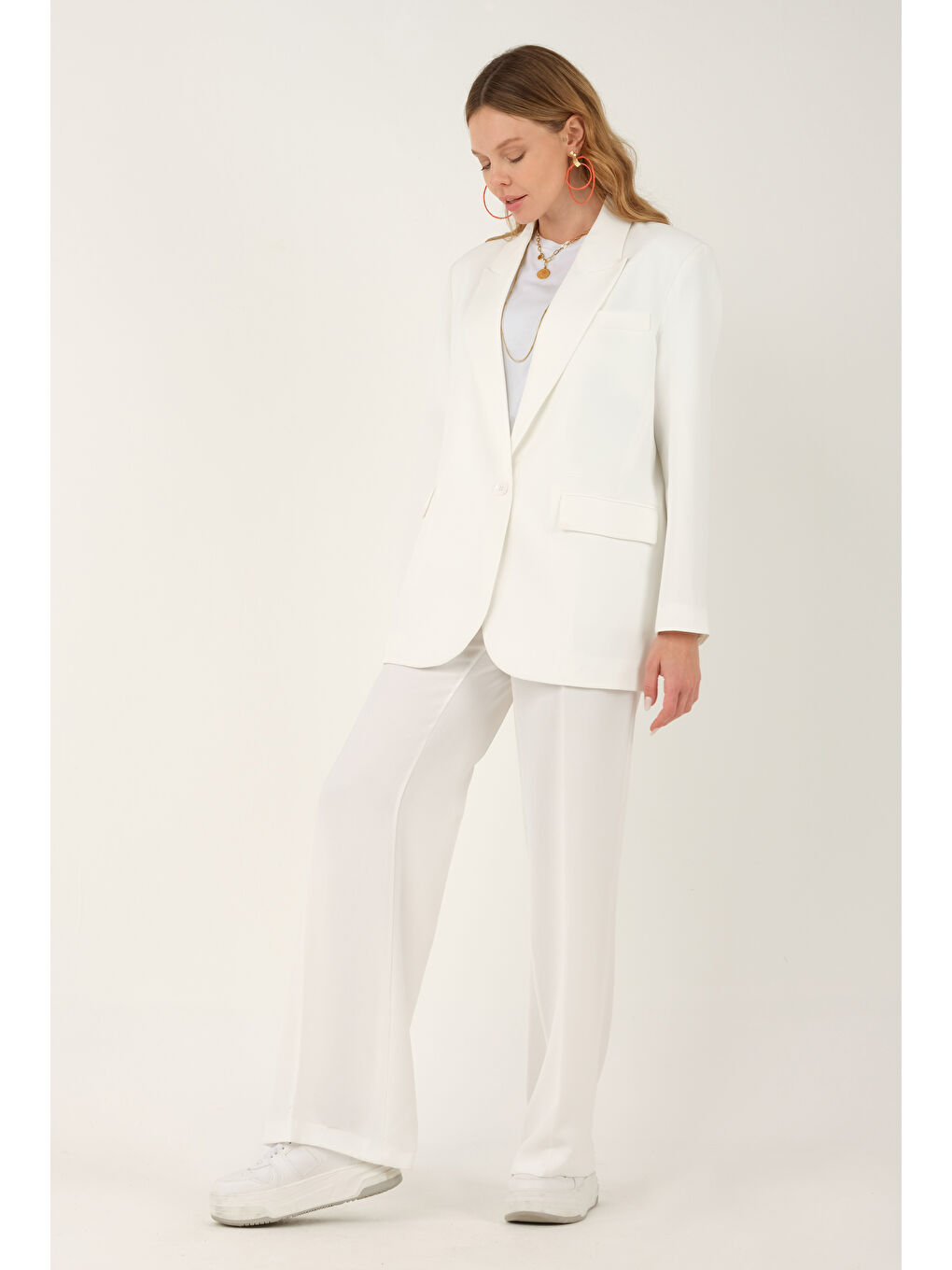 Dökümlü Blazer Ceket Ekru-2