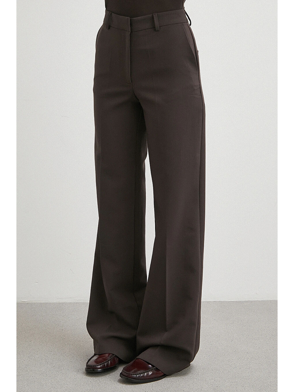 Karışık Yüksek Bel Klasik Pantolon Kahve-4