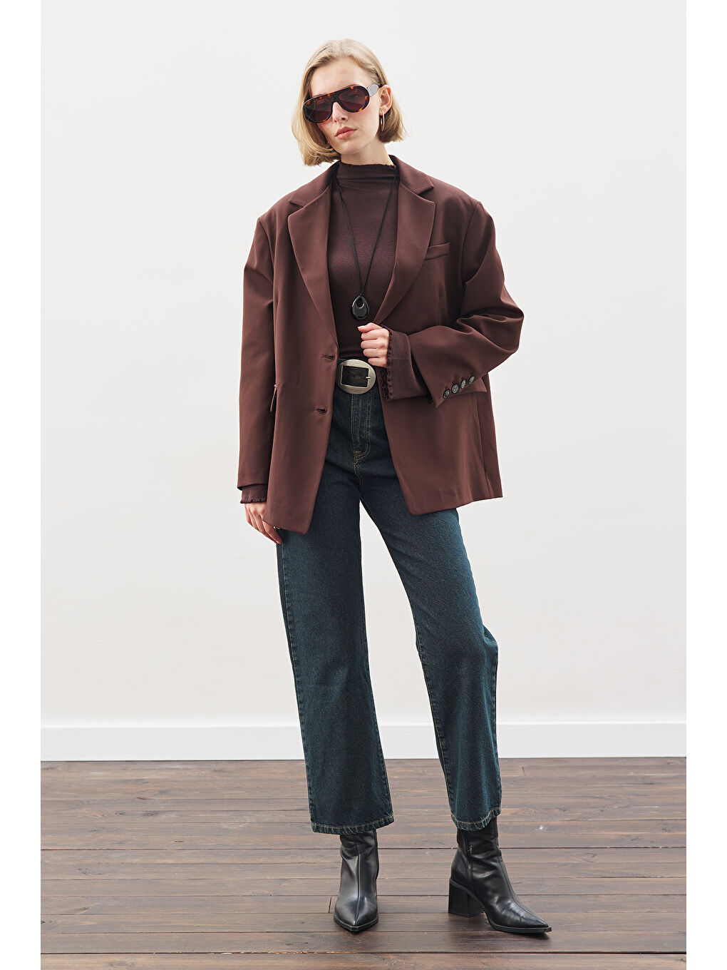 Kahverengi Oversıze Kesim Blazer Ceket Acı Kahve-1