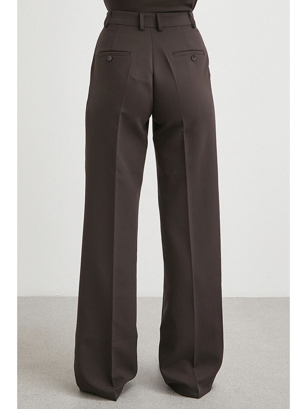 Karışık Yüksek Bel Klasik Pantolon Kahve-5