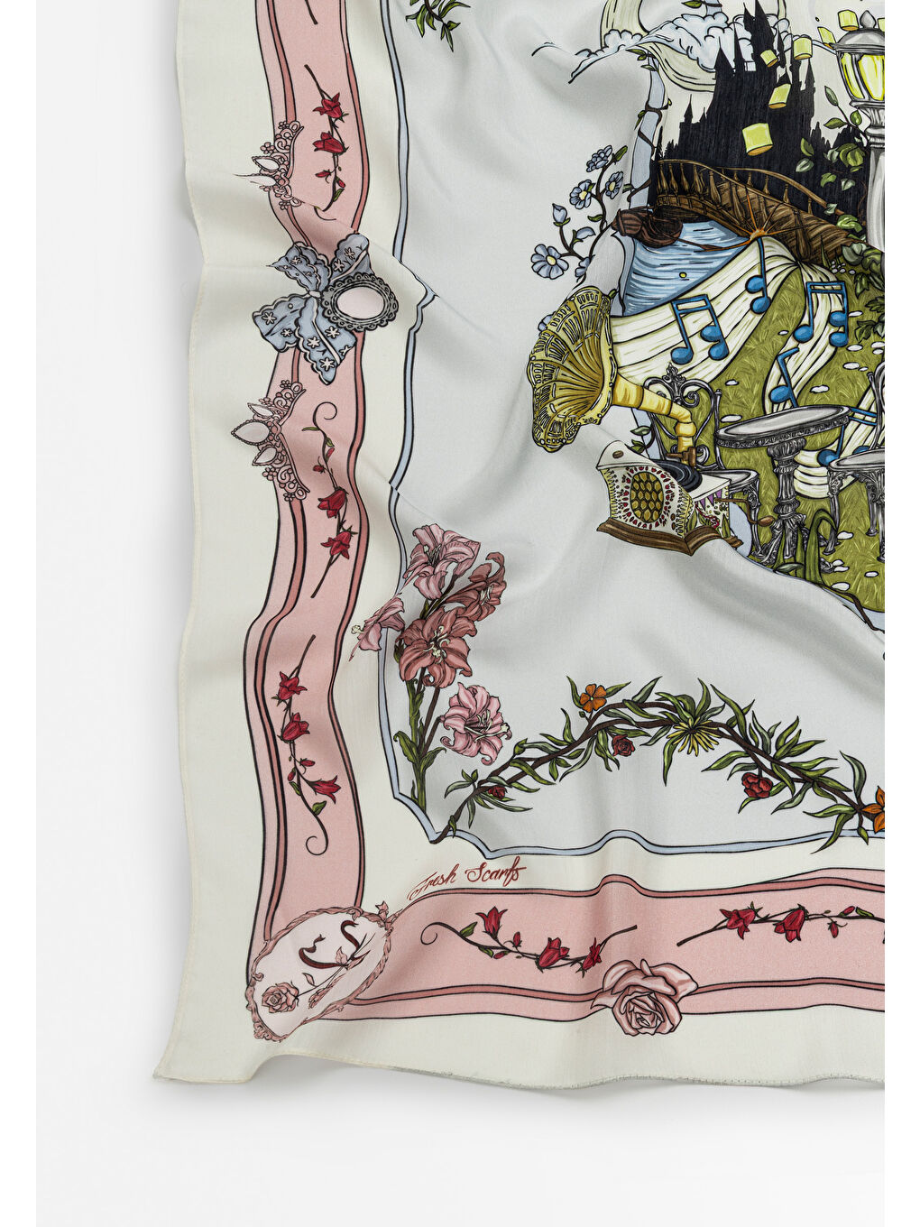 Beyaz ENCHANTED MELODY DESEN FLOŞ VİSKON EŞARP PASTEL DREAM-1