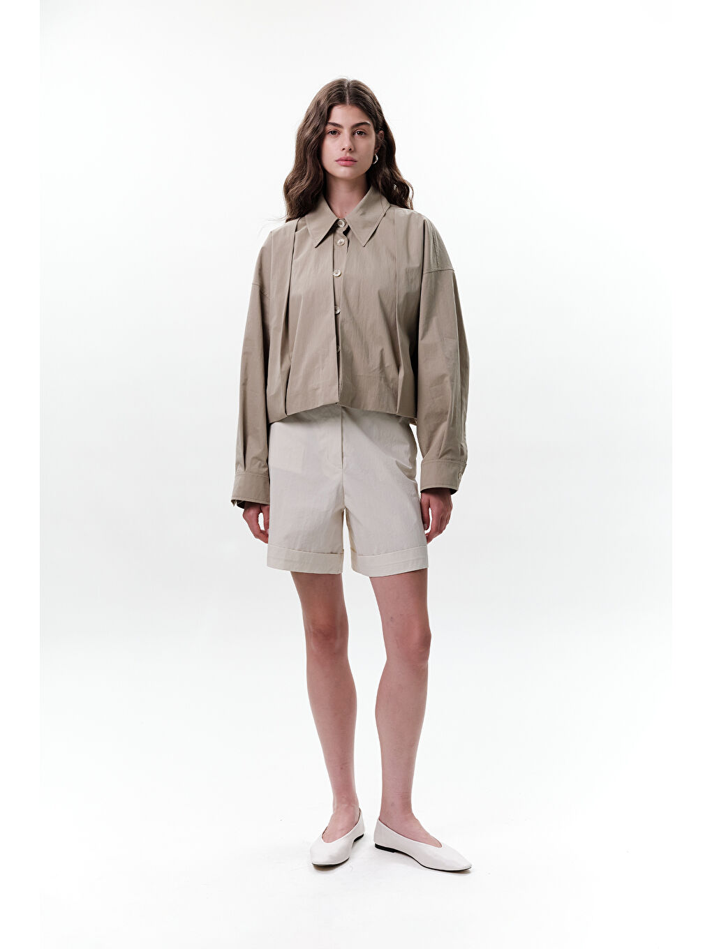 Bej Cep Kemerli Şort Taş-1