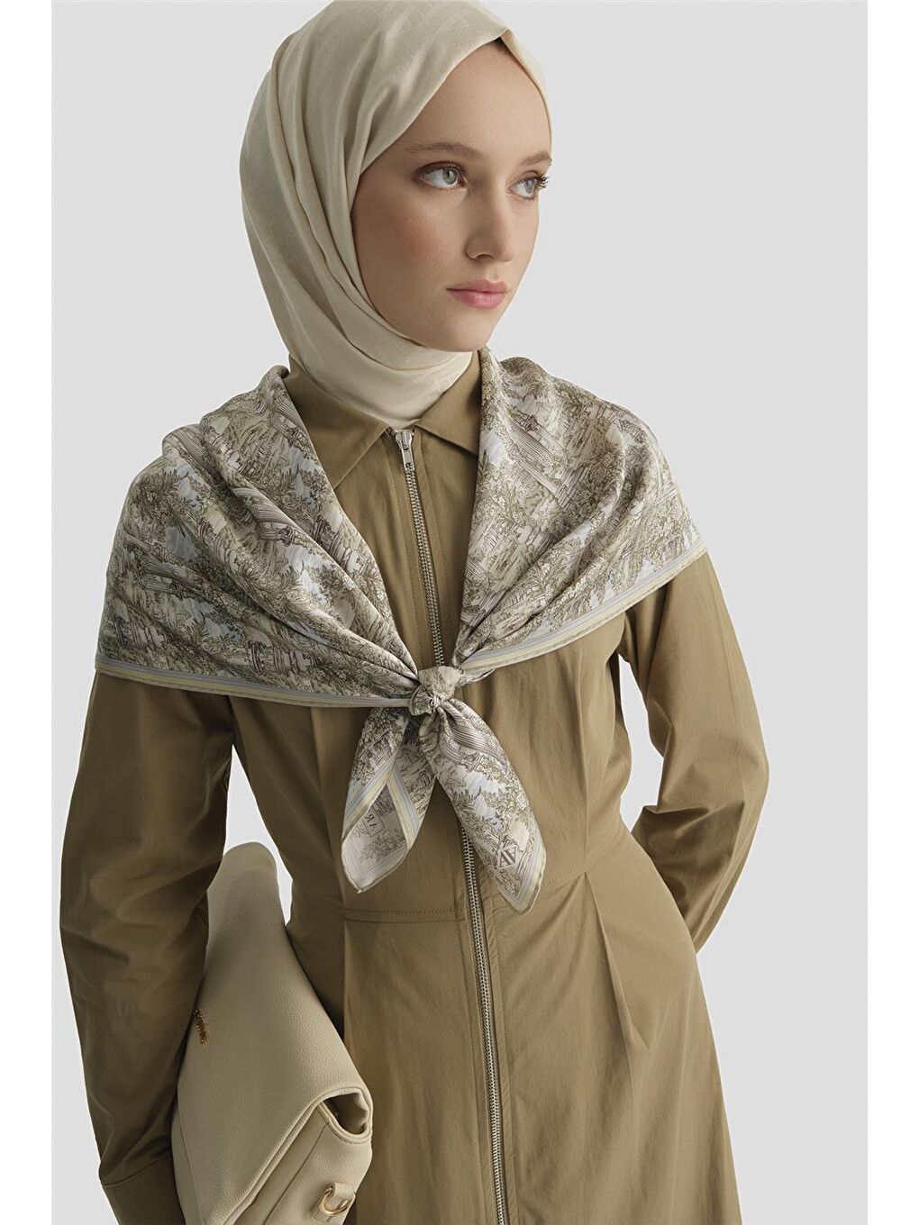 Fermuar Detaylı Fitted Elbise Haki-1