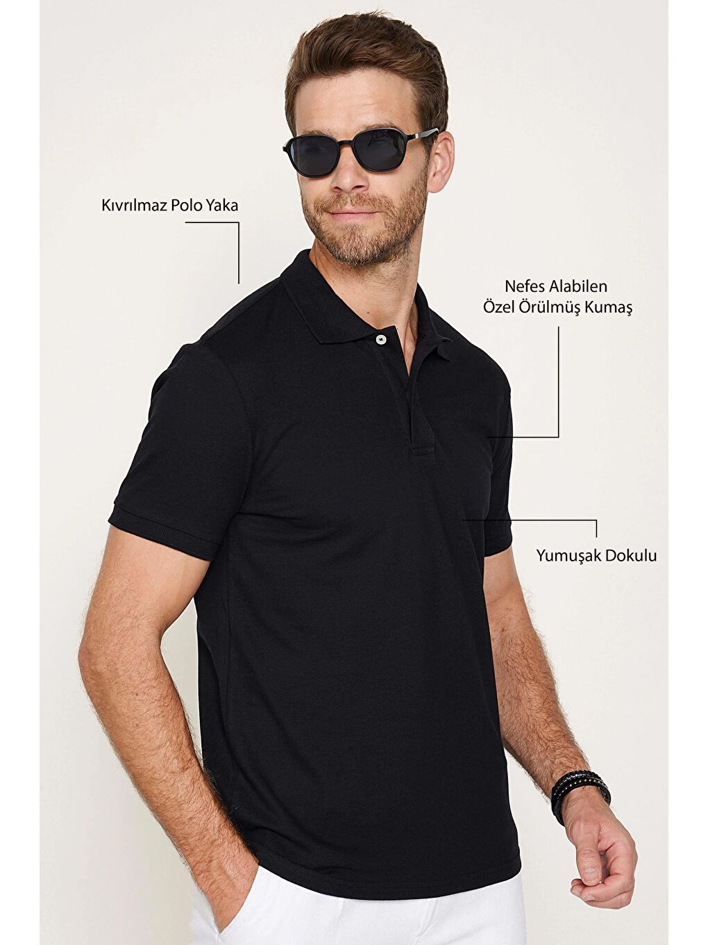 Karışık Erkek 5'Li Paket Siyah-Mavi-Gri-Vizon-Petrol Slim Fit Pamuklu Düz Pike Polo Yaka Tişört-2