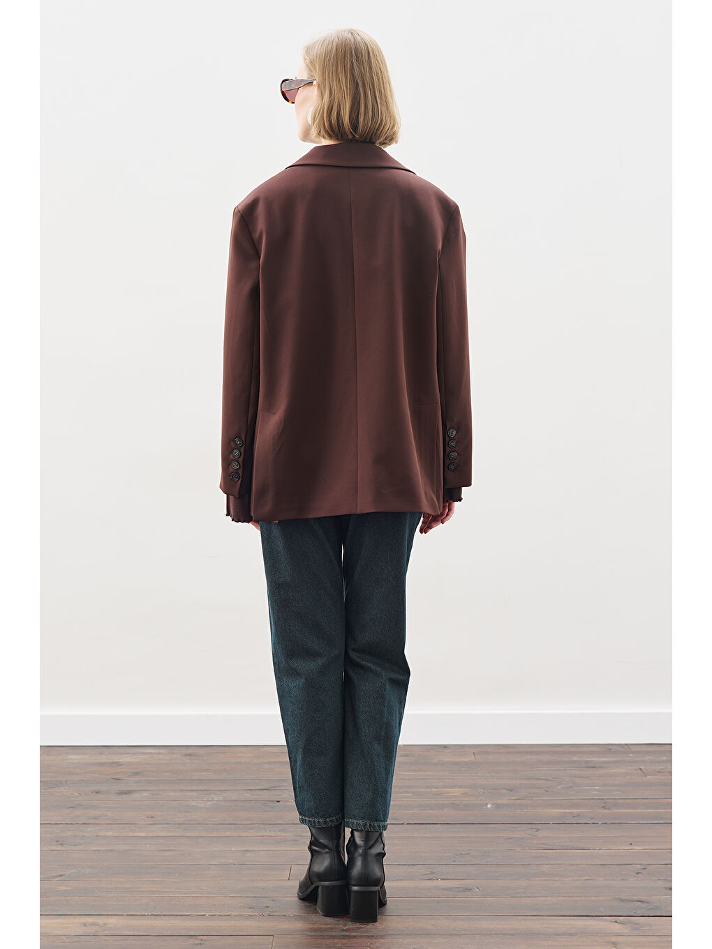 Kahverengi Oversıze Kesim Blazer Ceket Acı Kahve-5