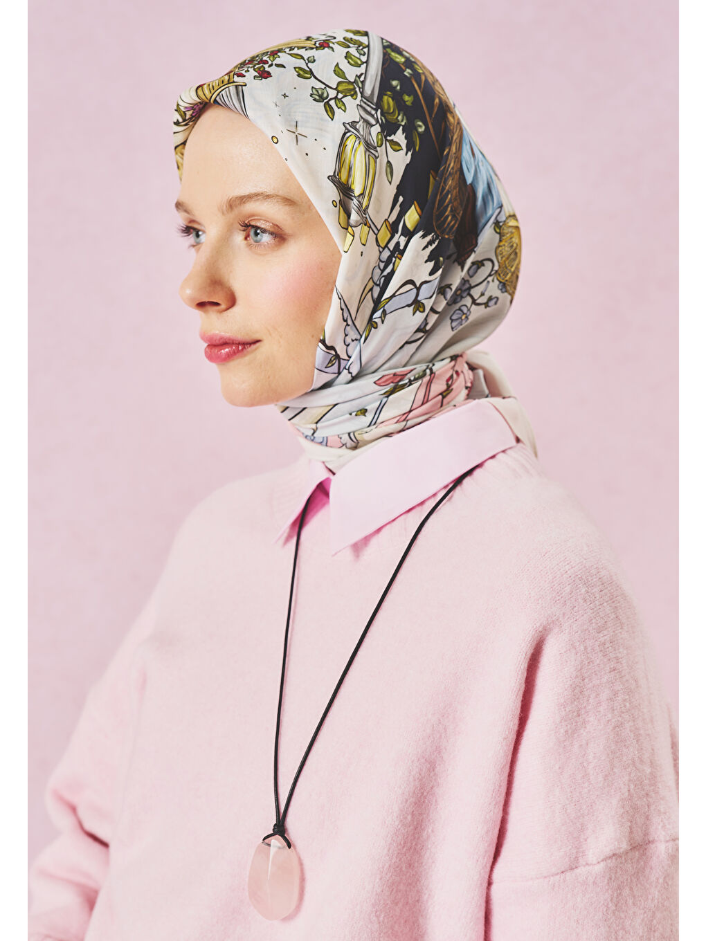 Beyaz ENCHANTED MELODY DESEN FLOŞ VİSKON EŞARP PASTEL DREAM-2