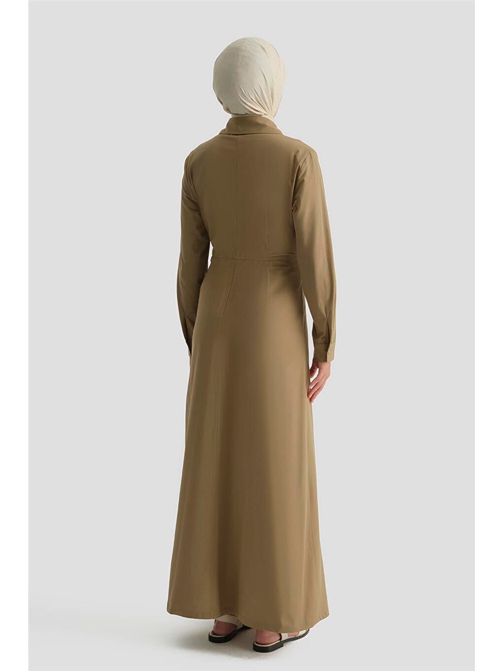 Fermuar Detaylı Fitted Elbise Haki-4