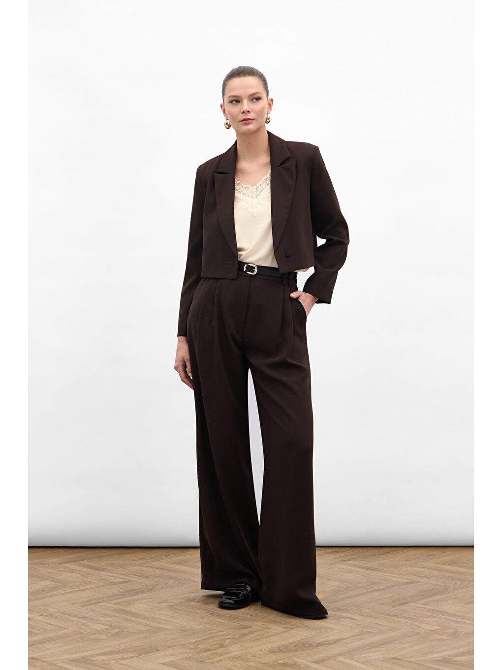 Kahverengi Luna Krep Pantolon - Kahve-1