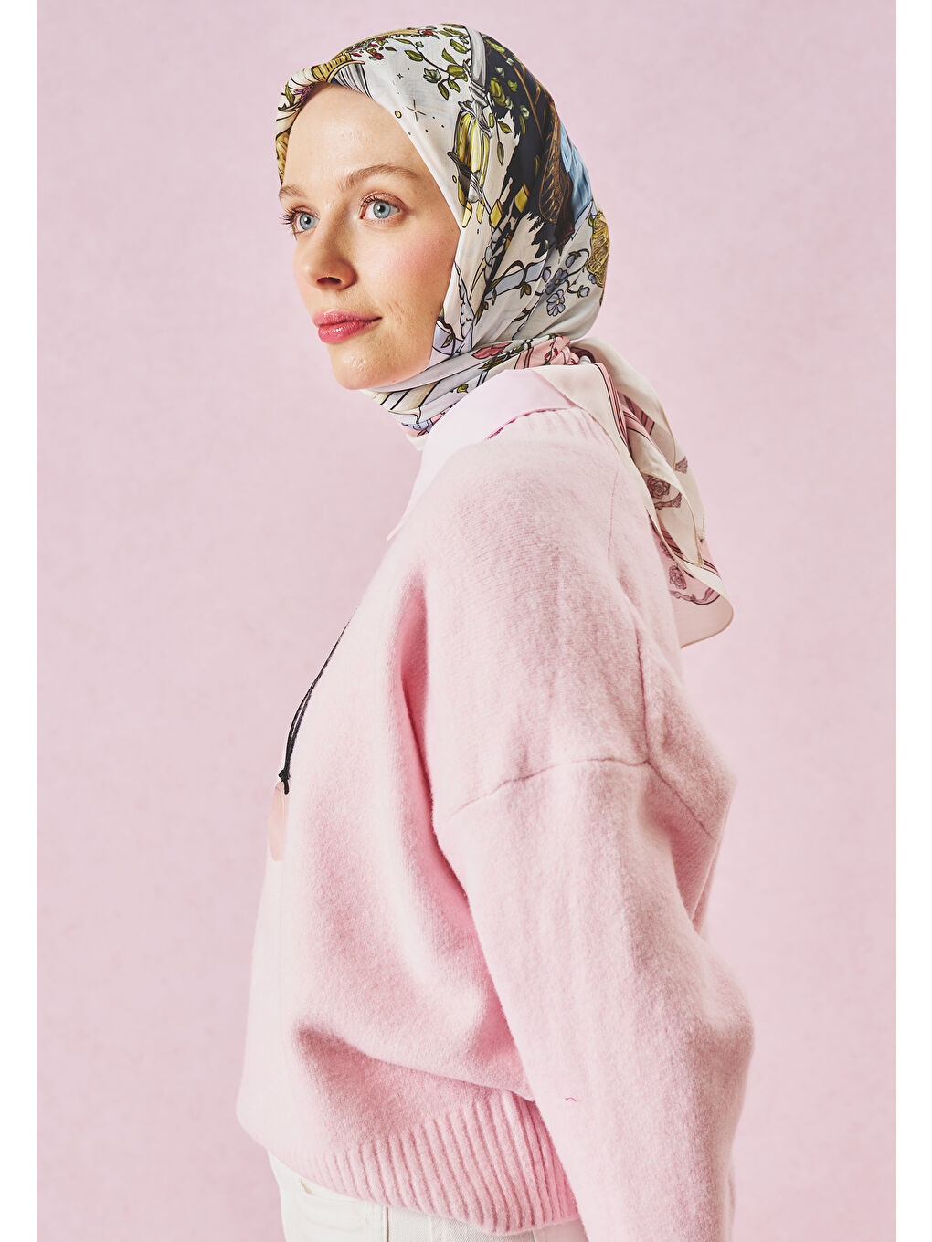 Beyaz ENCHANTED MELODY DESEN FLOŞ VİSKON EŞARP PASTEL DREAM-3