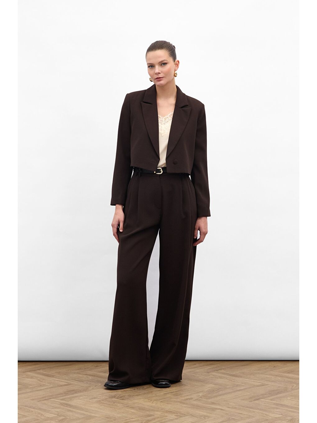 Kahverengi Luna Krep Pantolon - Kahve-2