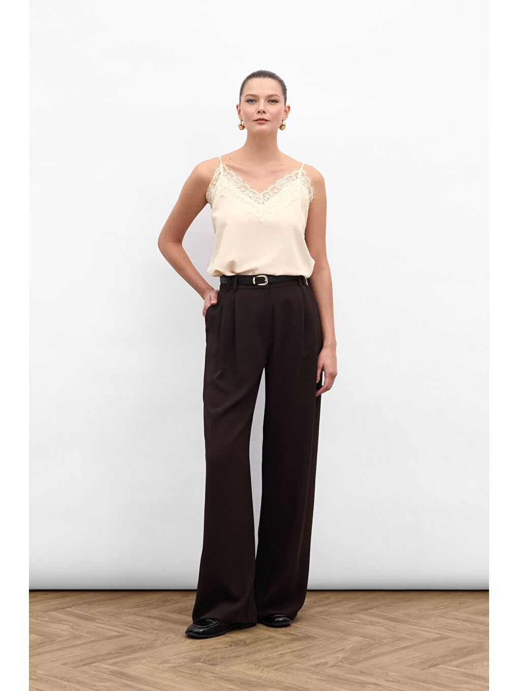 Kahverengi Luna Krep Pantolon - Kahve-3