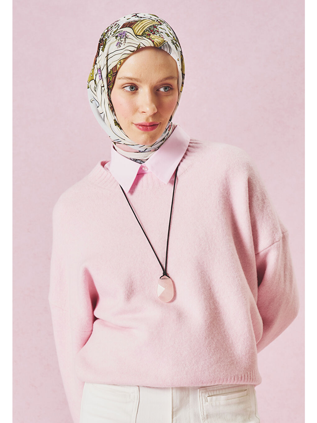 Beyaz ENCHANTED MELODY DESEN FLOŞ VİSKON EŞARP PASTEL DREAM-4