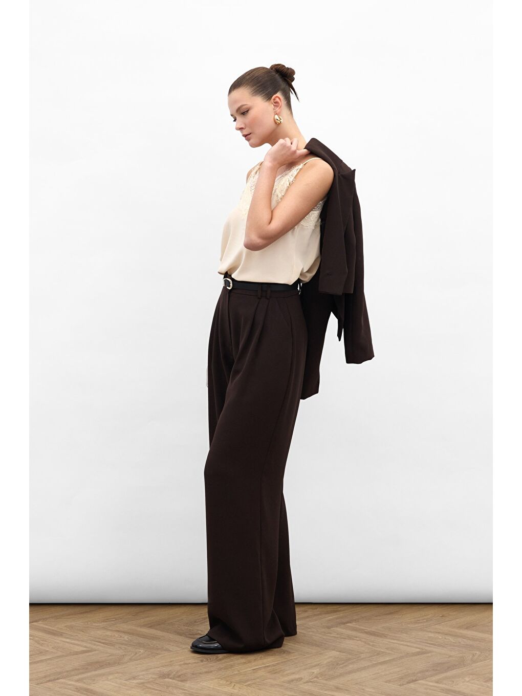 Kahverengi Luna Krep Pantolon - Kahve-4