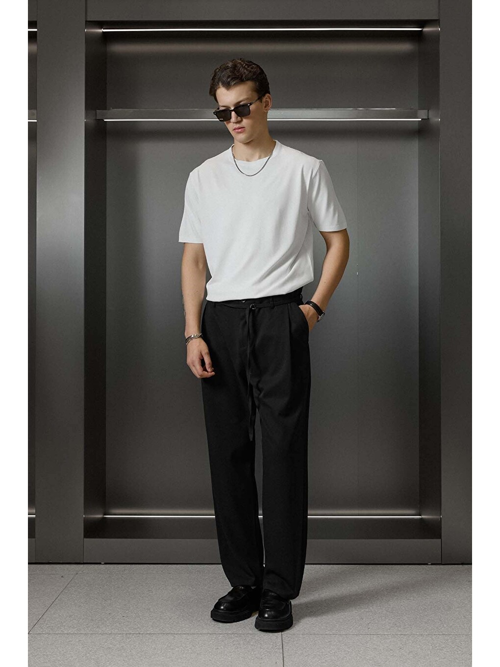 Erkek Slim Fit Triko Bisiklet Yaka Basic T-shirt Ekru-5