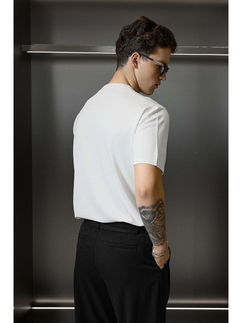Erkek Slim Fit Triko Bisiklet Yaka Basic T-shirt Ekru-6