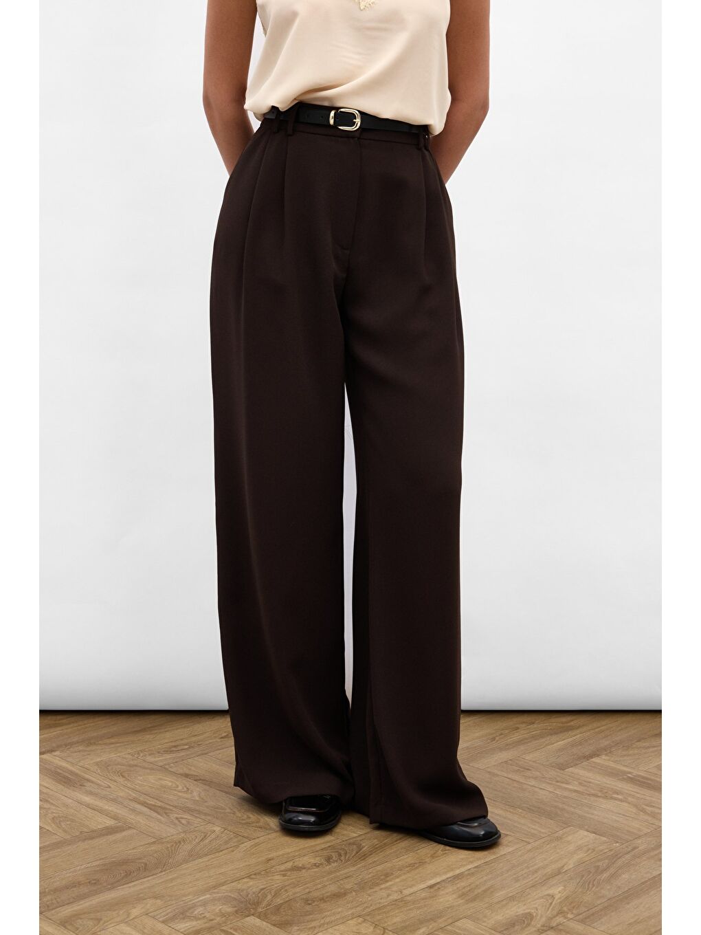 Kahverengi Luna Krep Pantolon - Kahve-5